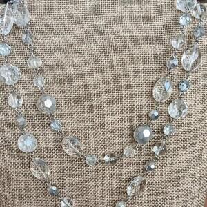 Cookie Lee clear glass bead necklace multi-faceted crystals  Varied Shapes, 36"